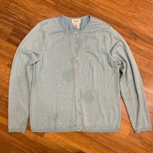 Talbots Button-Front Cardigan Sweater Womens Size Medium Blue Textured Silk Knit